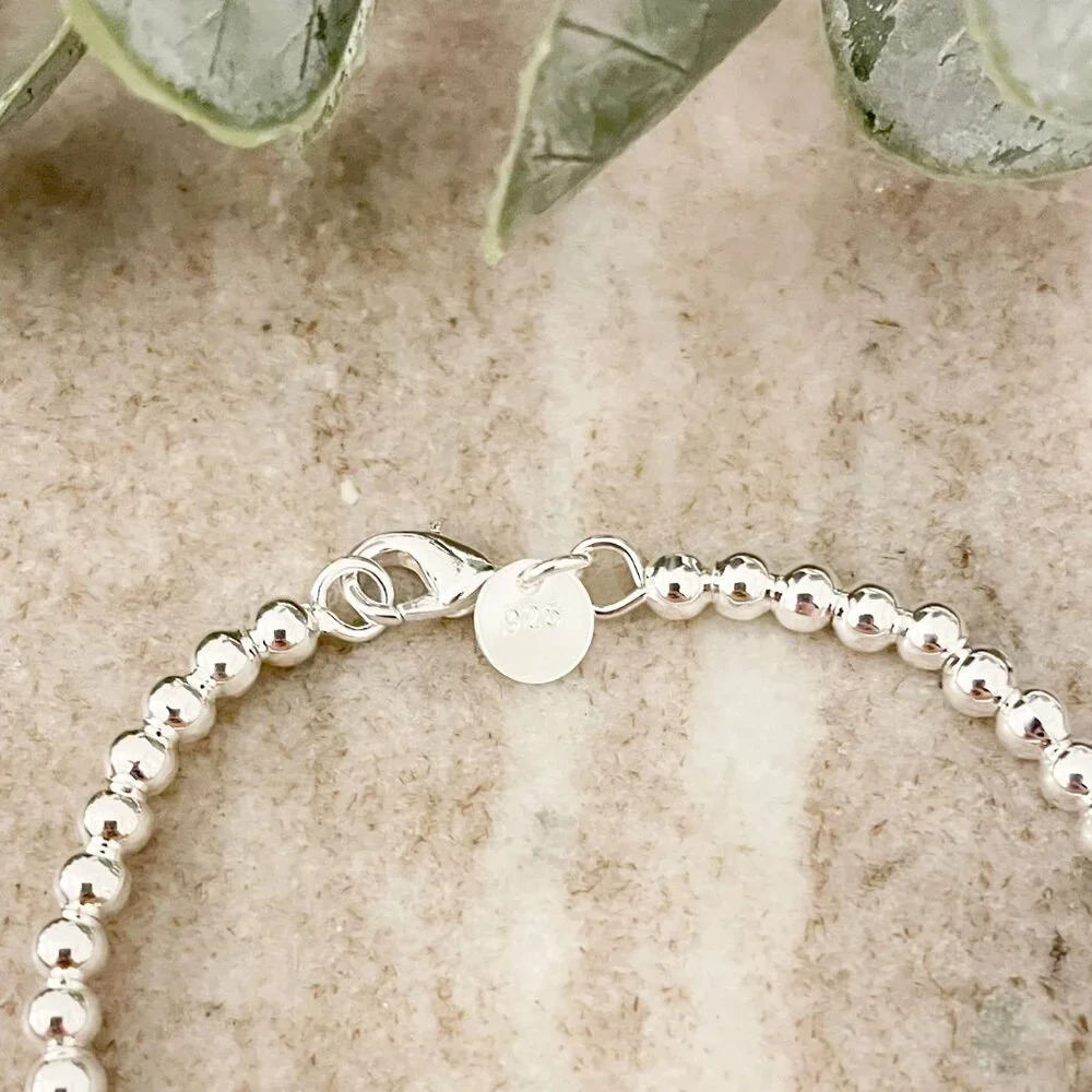 925 Sterling Silver Bead Bracelet 4 mm Ball Bracelet Small Bracelet 7 inch - Picture 3 of 4
